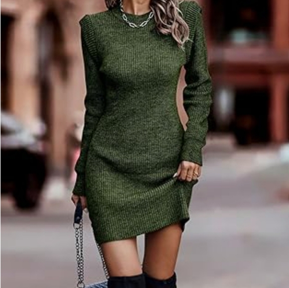 BTFBM Dresses & Skirts - Women's Ribbed Knit Turtleneck Bodycon Stretch Long Sleeve Tube Sweater Dress